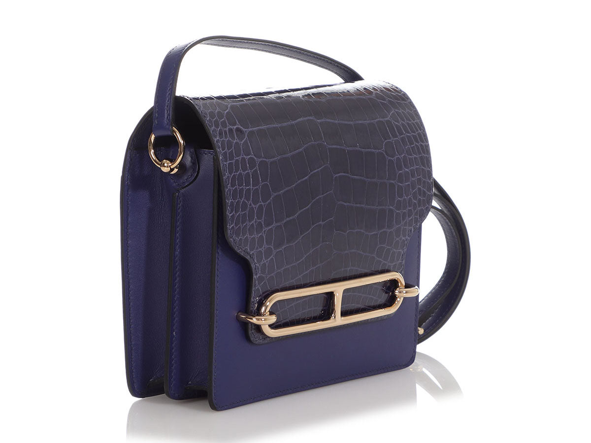 Hermès Bleu Encre Part Shiny Alligator Mini Roulis Touch 18 - Image 6