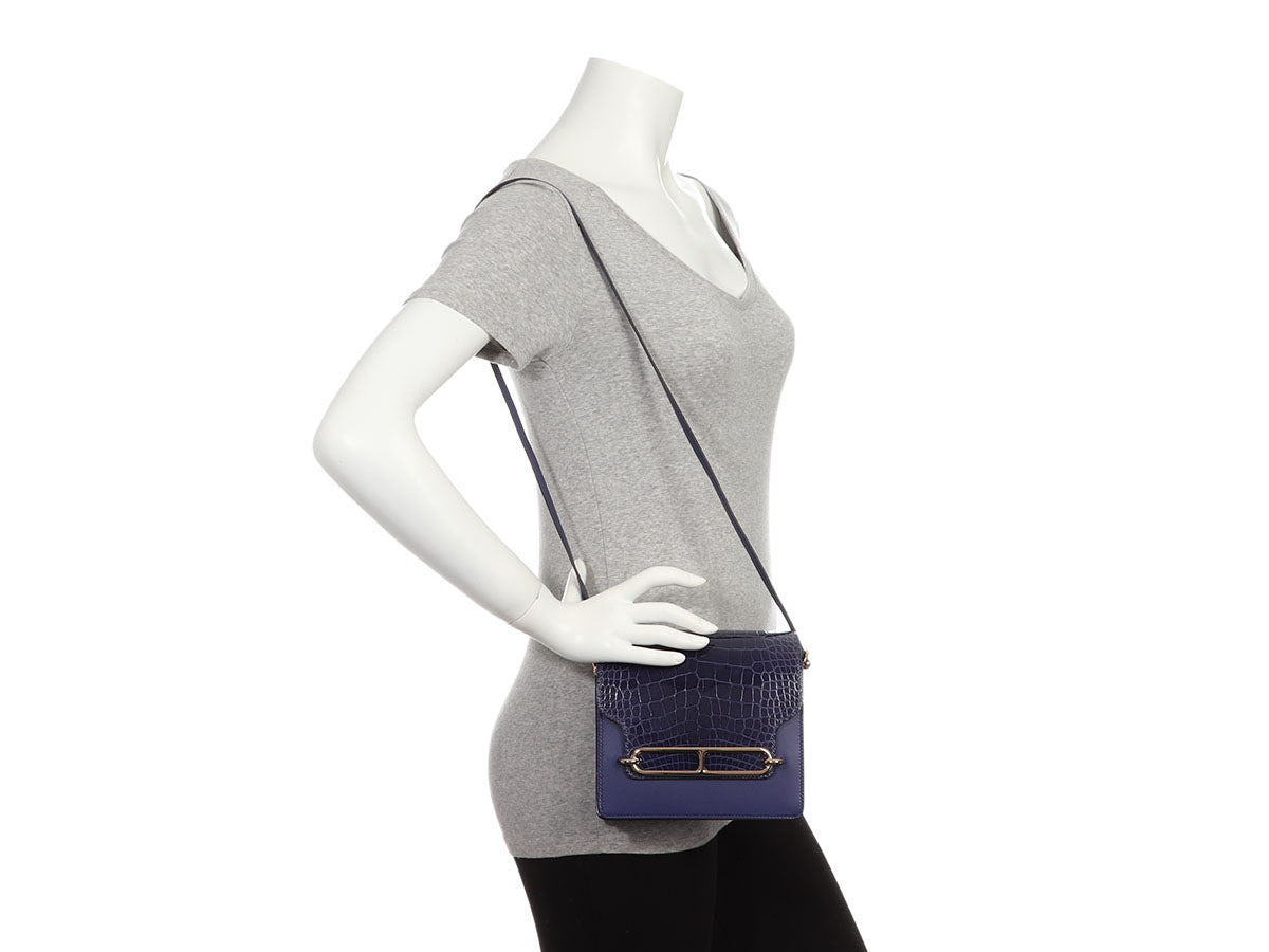 Hermès Bleu Encre Part Shiny Alligator Mini Roulis Touch 18 - Image 11