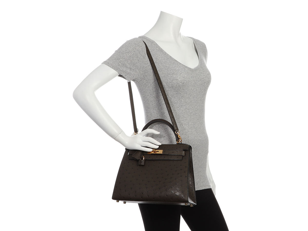 Hermès Vert Olive Ostrich Kelly 28 - Image 11
