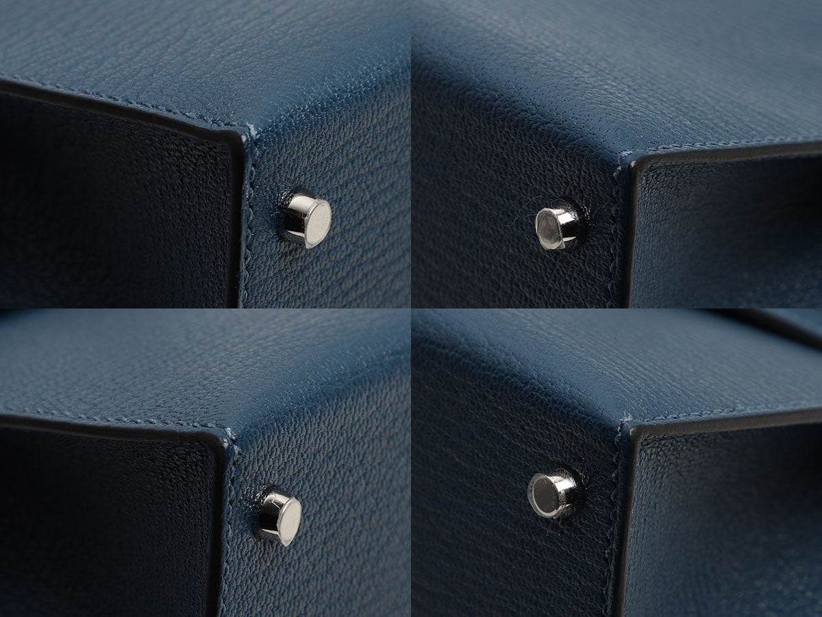 Hermès Mini Deep Blue and Ebène Chèvre Verso Kelly 20 - Image 9