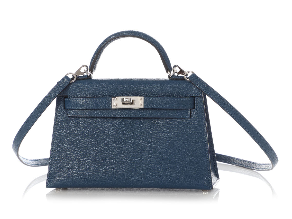 Hermès Mini Deep Blue and Ebène Chèvre Verso Kelly 20 - Image 2