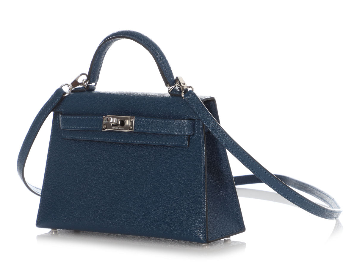 Hermès Mini Deep Blue and Ebène Chèvre Verso Kelly 20 - Image 3