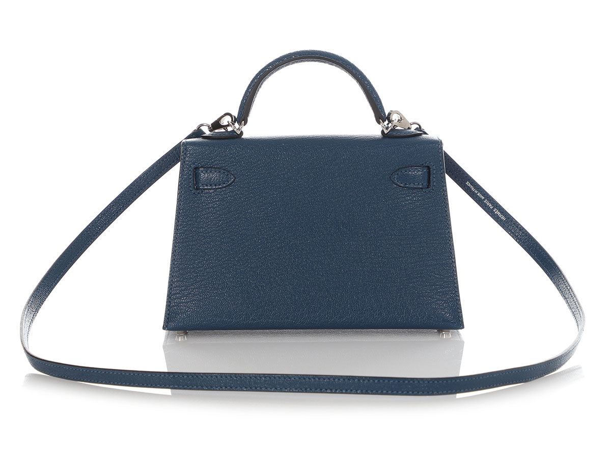 Hermès Mini Deep Blue and Ebène Chèvre Verso Kelly 20 - Image 4