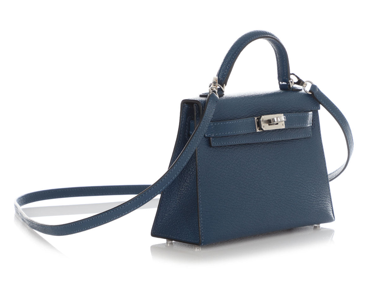 Hermès Mini Deep Blue and Ebène Chèvre Verso Kelly 20 - Image 5