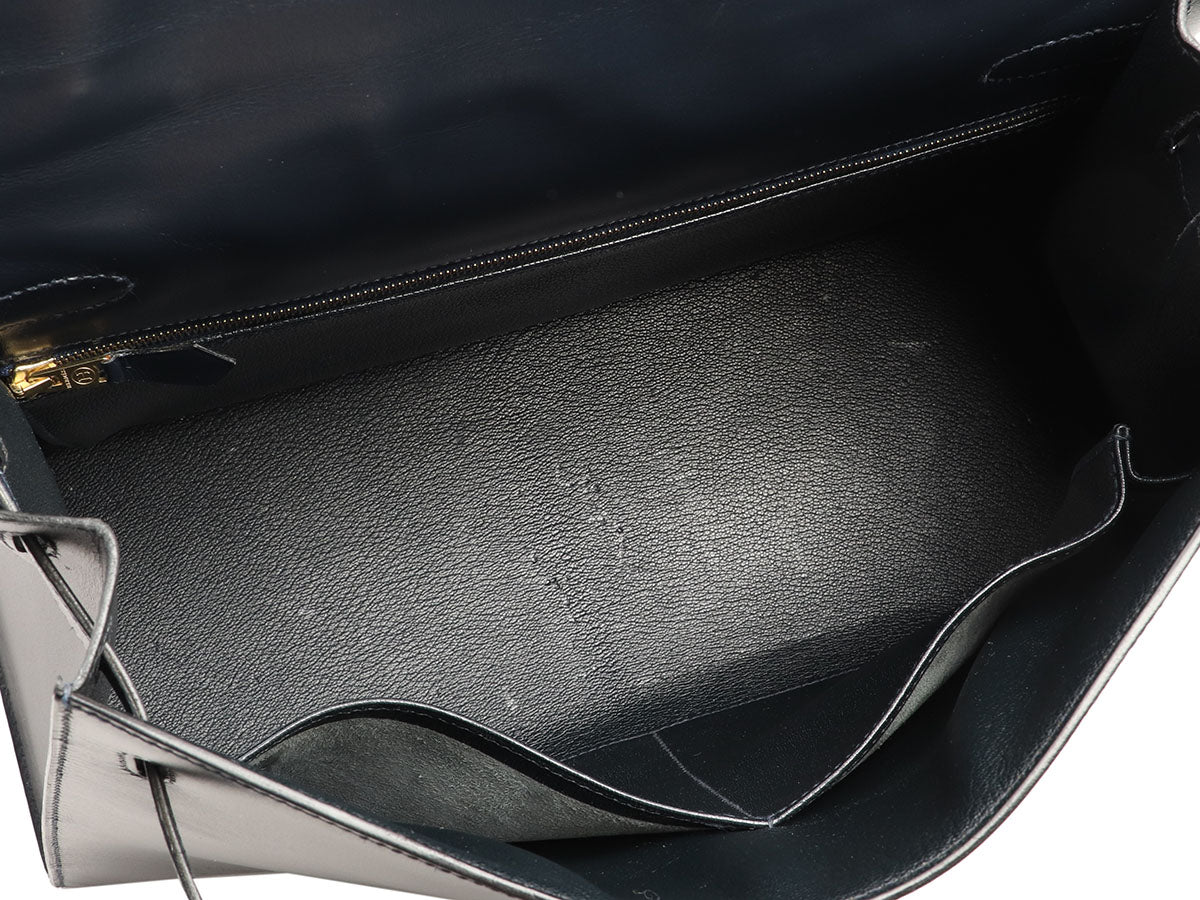 Hermès Vintage Navy Blue Box Calfskin Kelly 32 - Image 10