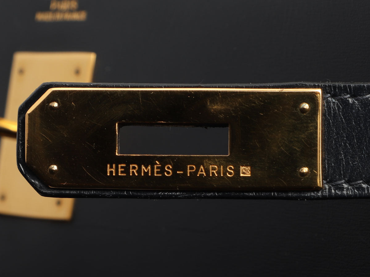 Hermès Vintage Navy Blue Box Calfskin Kelly 32 - Image 8