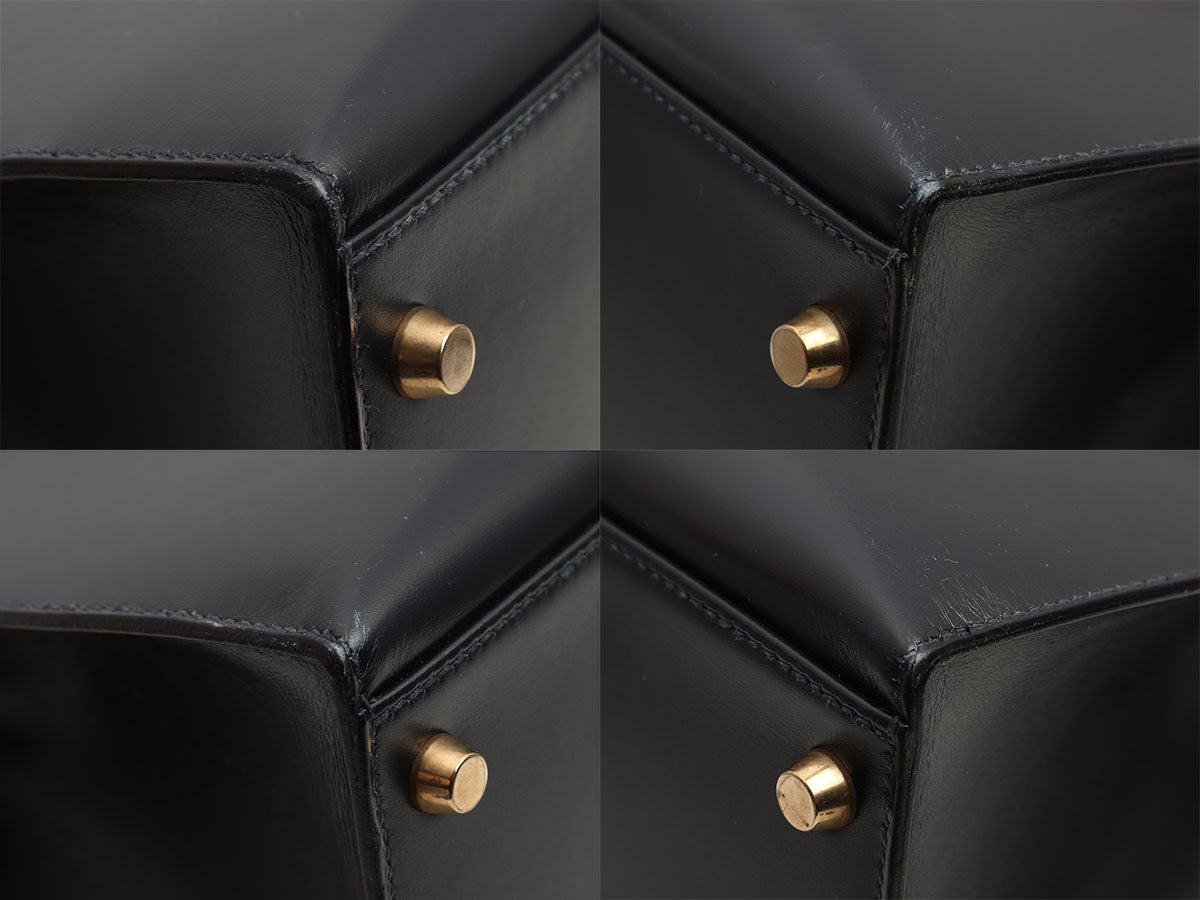 Hermès Vintage Navy Blue Box Calfskin Kelly 32 - Image 9