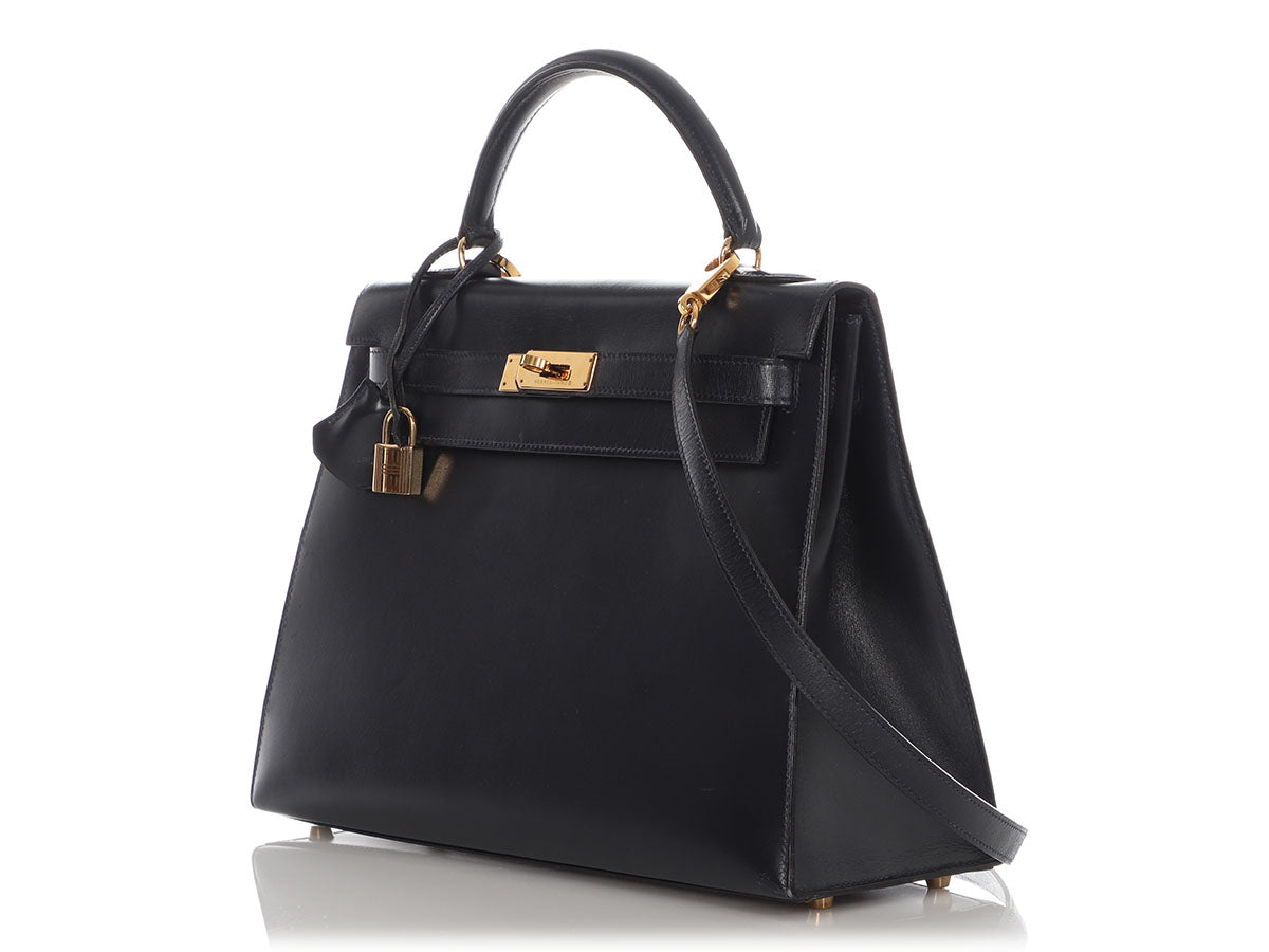 Hermès Vintage Navy Blue Box Calfskin Kelly 32 - Image 3