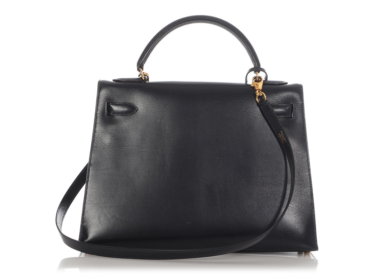 Hermès Vintage Navy Blue Box Calfskin Kelly 32 - Image 4