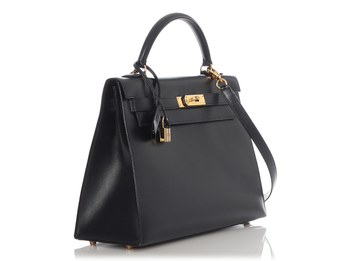 Hermès Vintage Navy Blue Box Calfskin Kelly 32 - Image 5