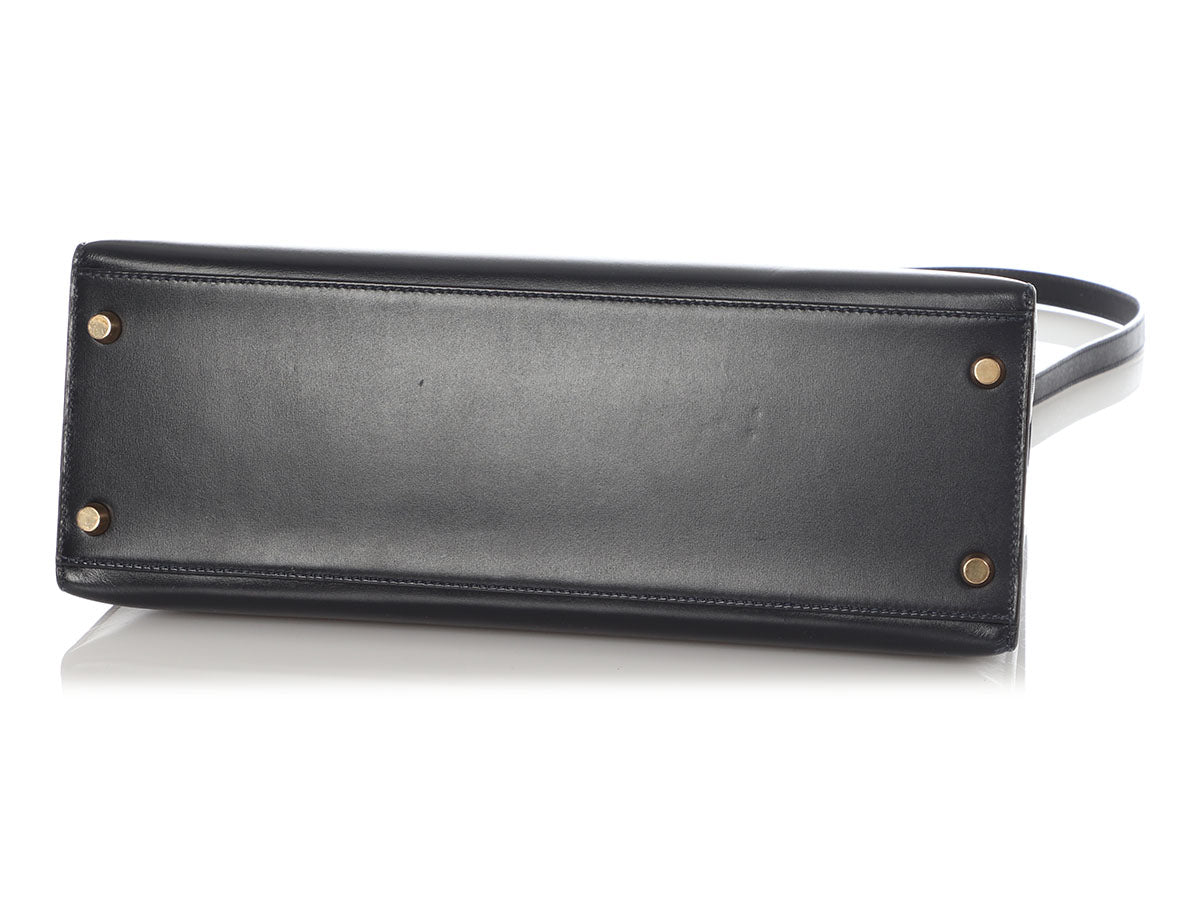 Hermès Vintage Navy Blue Box Calfskin Kelly 32 - Image 6