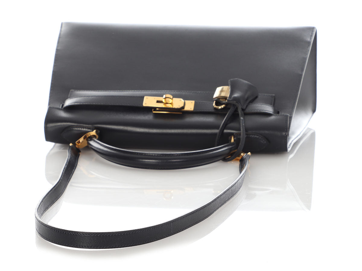 Hermès Vintage Navy Blue Box Calfskin Kelly 32 - Image 7