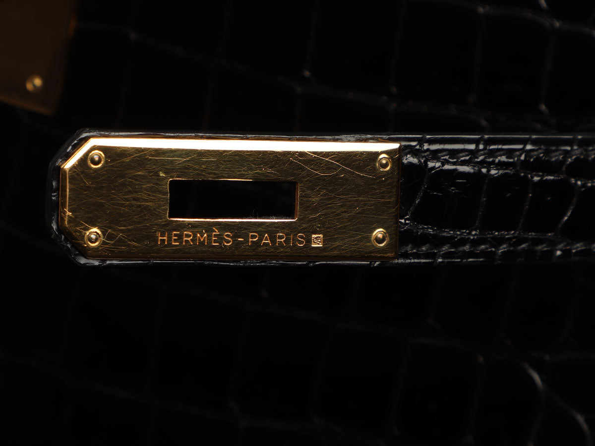 Hermès Shiny Black Crocodile Kelly 32 - Image 9