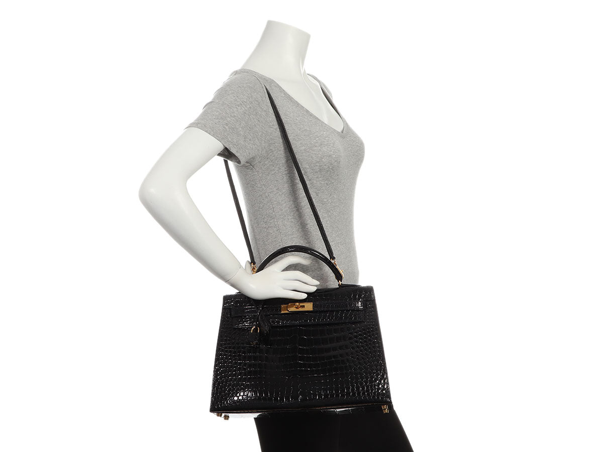 Hermès Shiny Black Crocodile Kelly 32 - Image 11