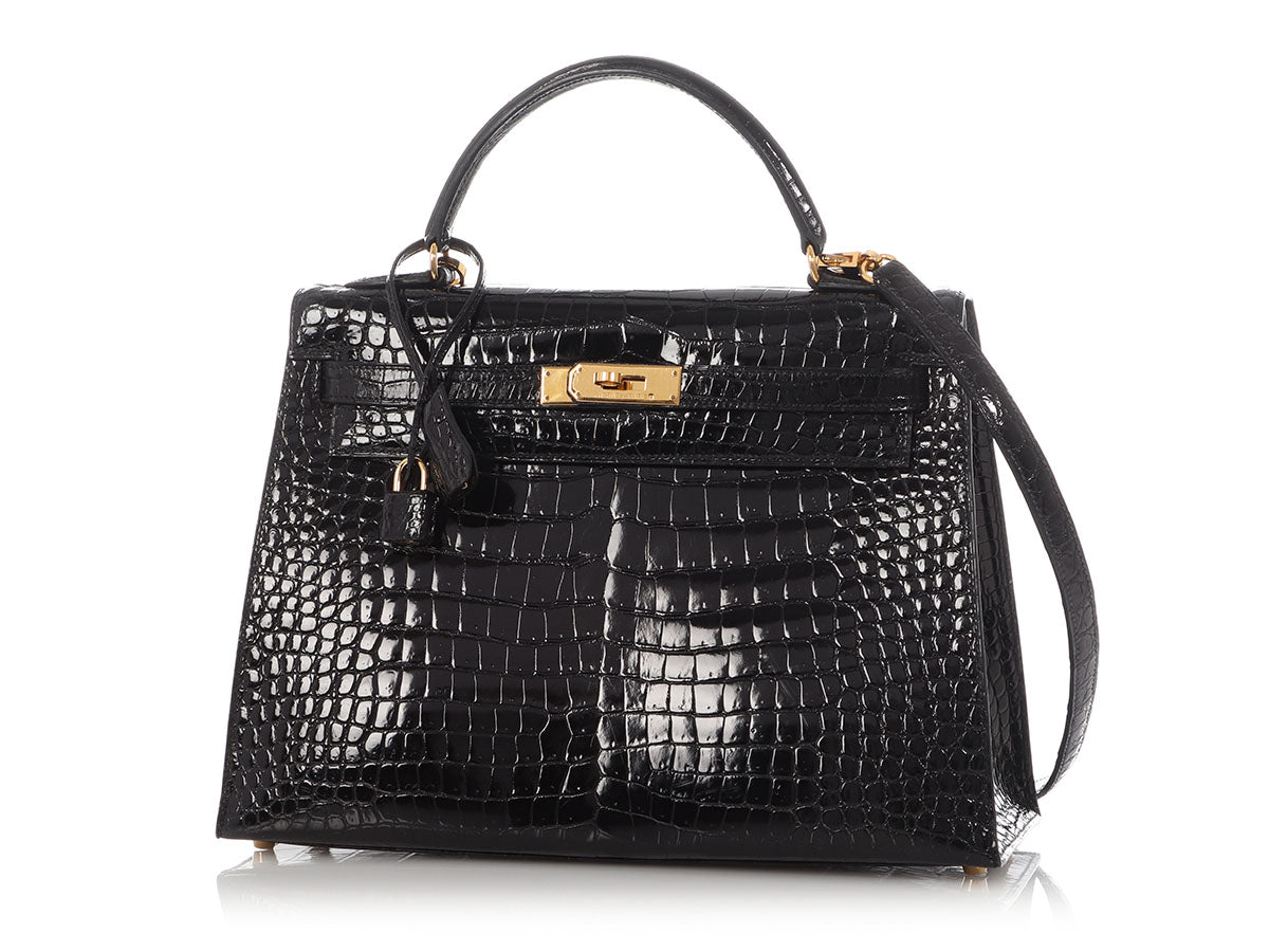Hermès Shiny Black Crocodile Kelly 32 - Image 2