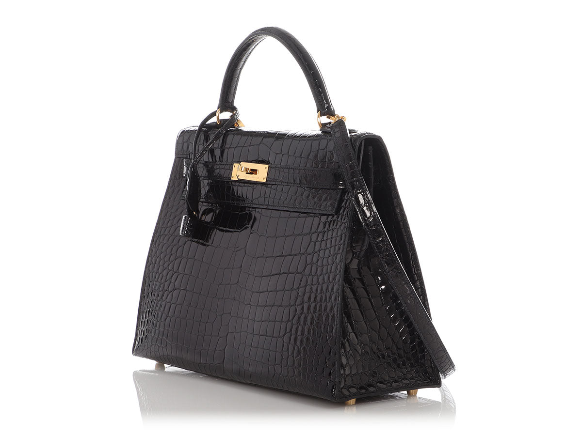 Hermès Shiny Black Crocodile Kelly 32 - Image 3