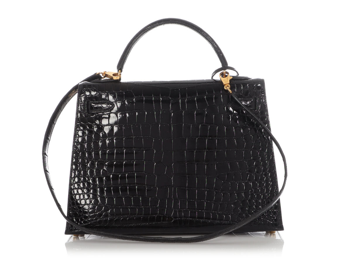 Hermès Shiny Black Crocodile Kelly 32 - Image 4