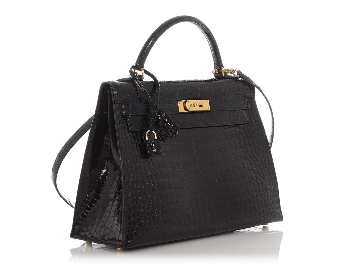 Hermès Shiny Black Crocodile Kelly 32 - Image 5
