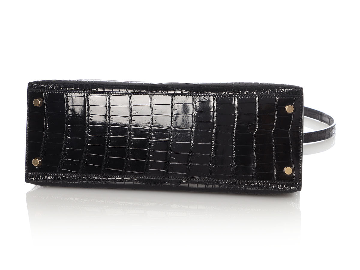 Hermès Shiny Black Crocodile Kelly 32 - Image 6