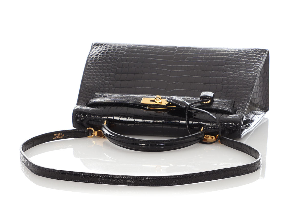 Hermès Shiny Black Crocodile Kelly 32 - Image 7