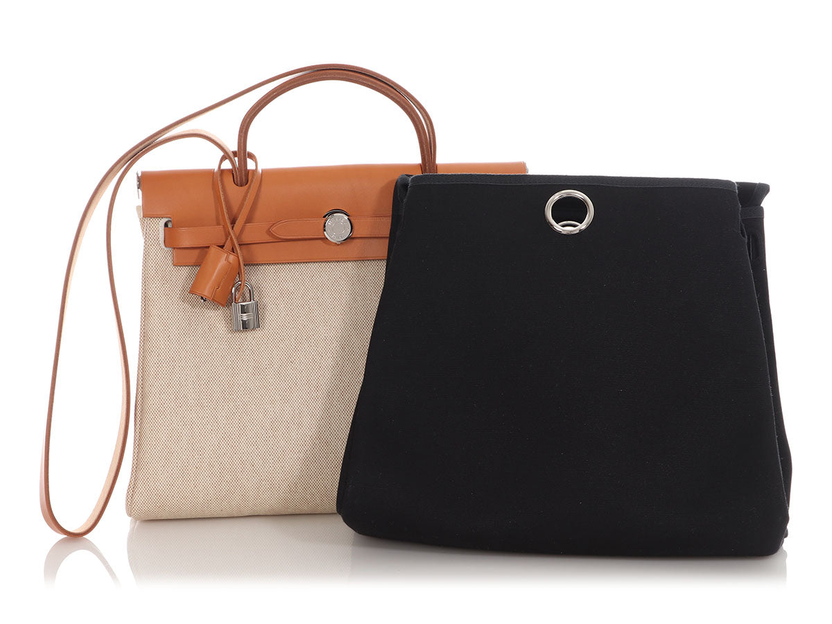 Hermès Beige Toile and Gold Vache Hunter Herbag 31 - Image 2