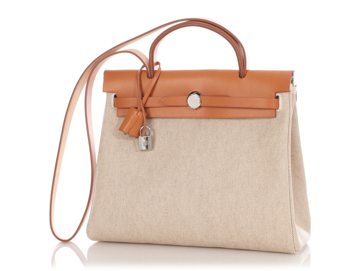 Hermès Beige Toile and Gold Vache Hunter Herbag 31 - Image 3