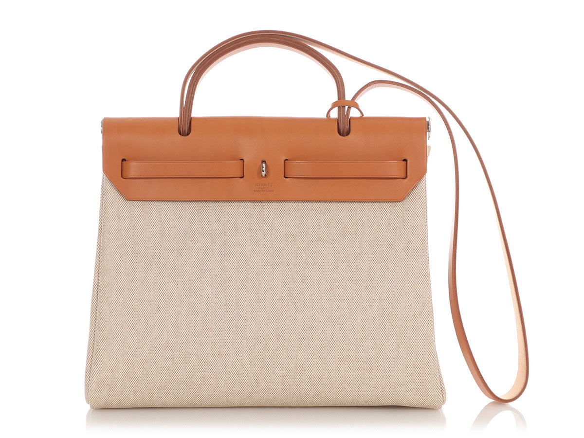 Hermès Beige Toile and Gold Vache Hunter Herbag 31 - Image 5