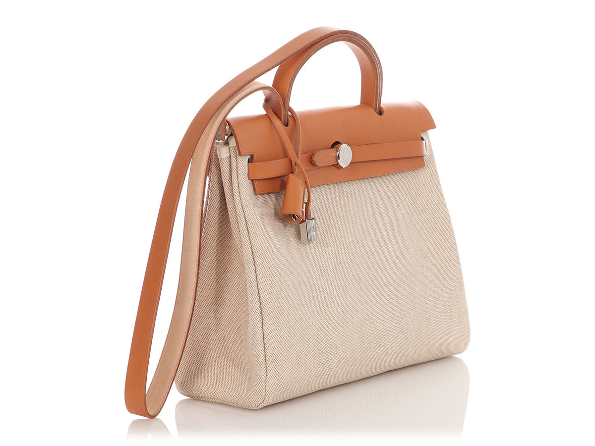 Hermès Beige Toile and Gold Vache Hunter Herbag 31 - Image 6