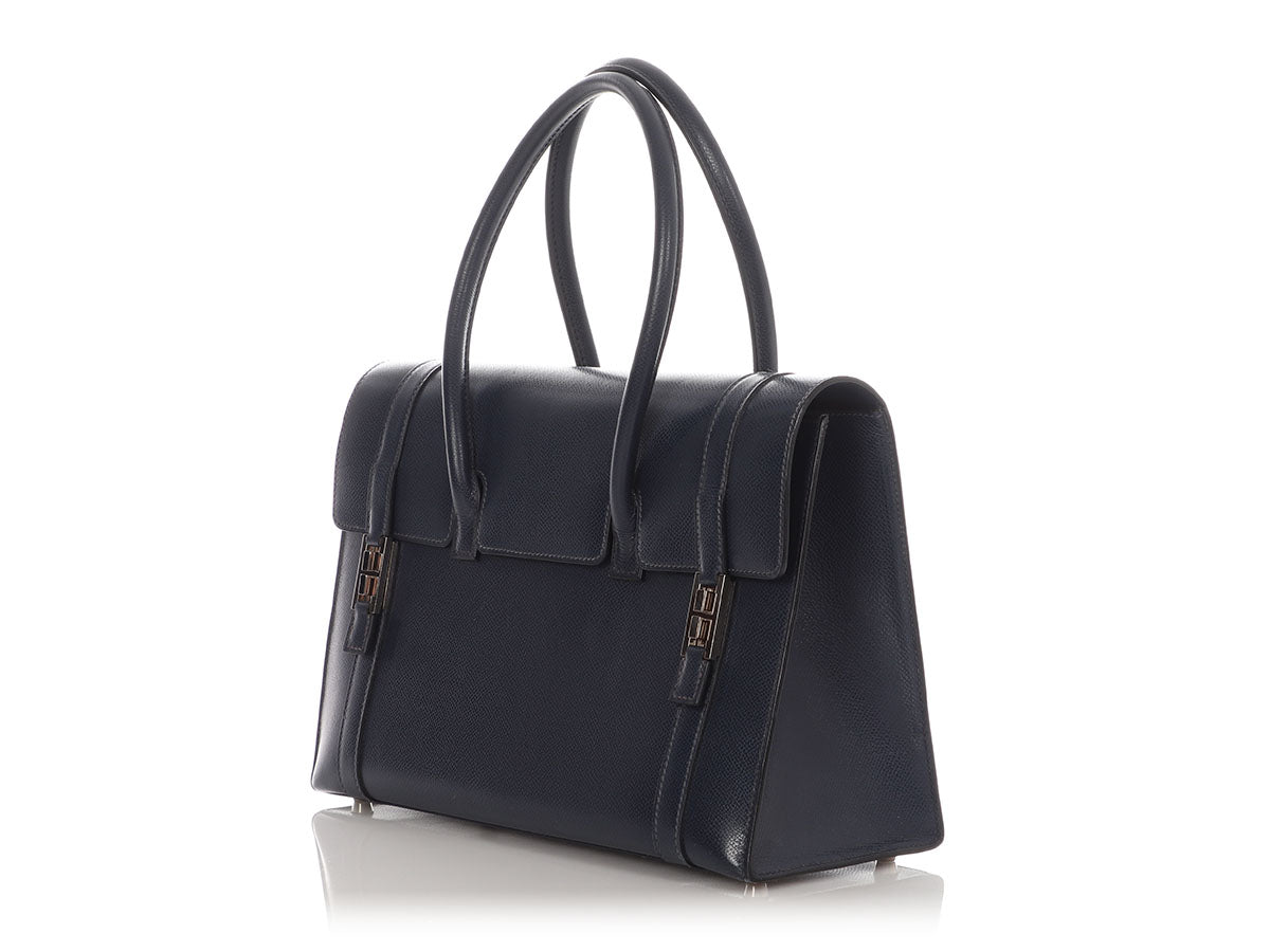 Hermès Vintage Navy Lissé Drag Bag 32 - Image 3