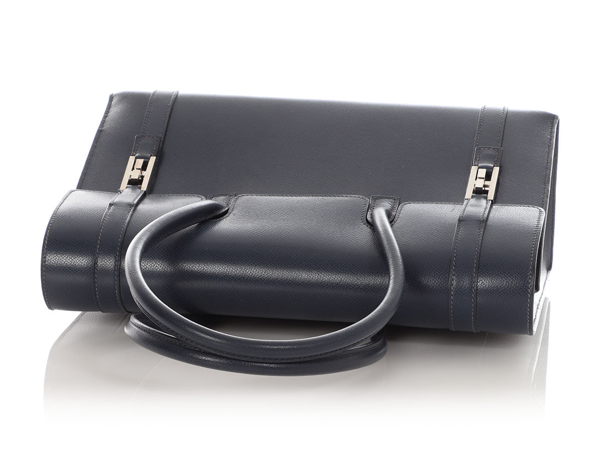 Hermès Vintage Navy Lissé Drag Bag 32 - Image 7
