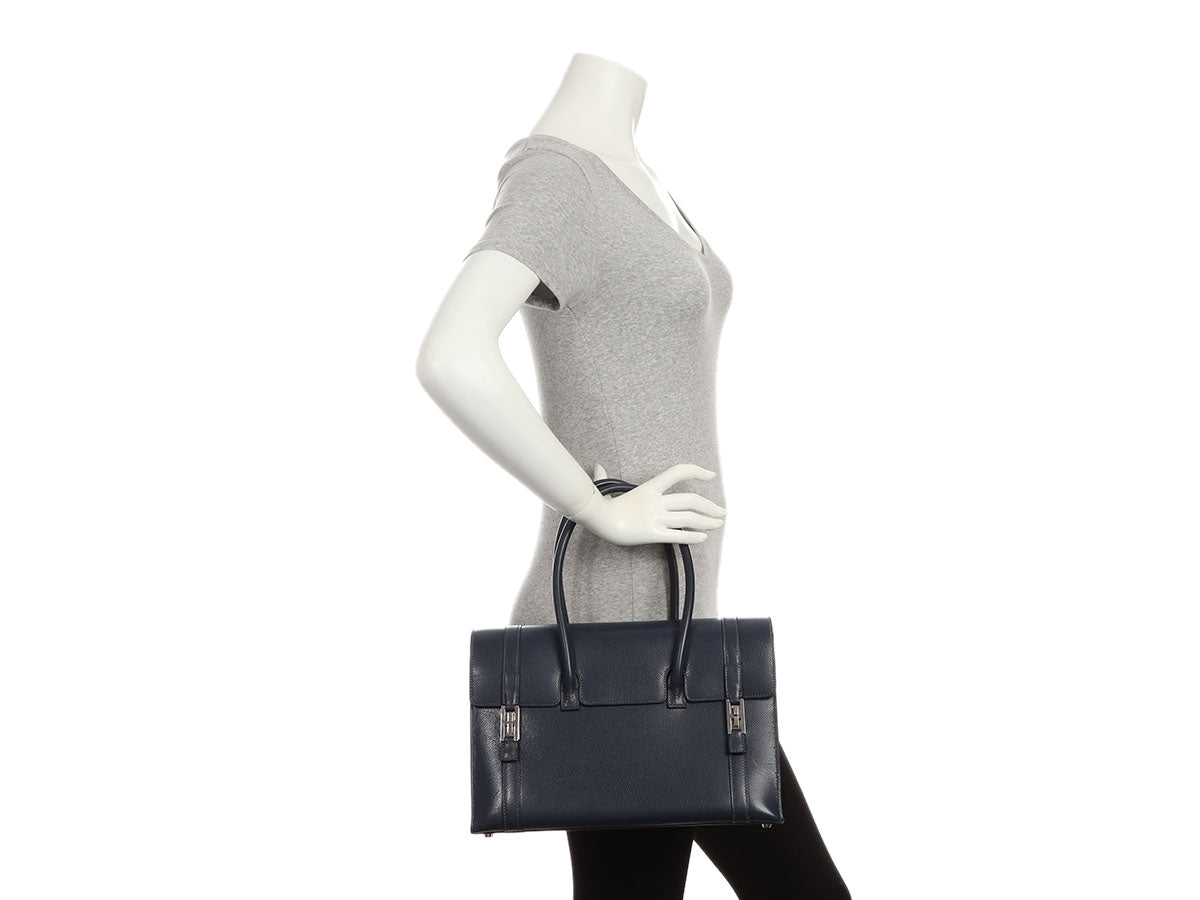 Hermès Vintage Navy Lissé Drag Bag 32 - Image 10