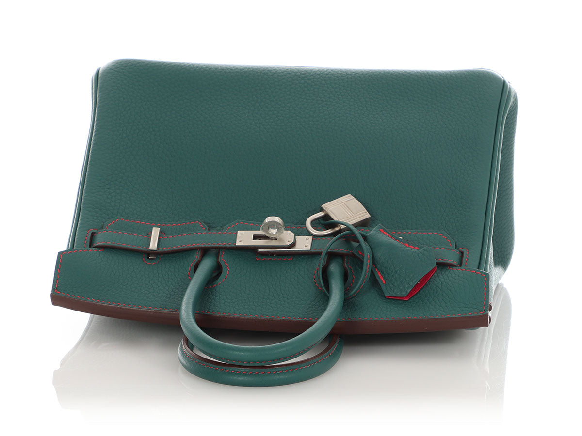 Hermès SO Malachite Clémence and Rose Extrême Verso Birkin 25 - Image 8