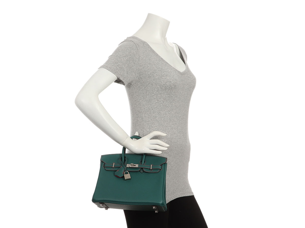 Hermès SO Malachite Clémence and Rose Extrême Verso Birkin 25 - Image 12