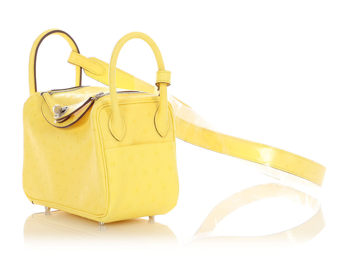 Hermès Mini Jaune Citron Ostrich Boreal Lindy 20 - Image 3