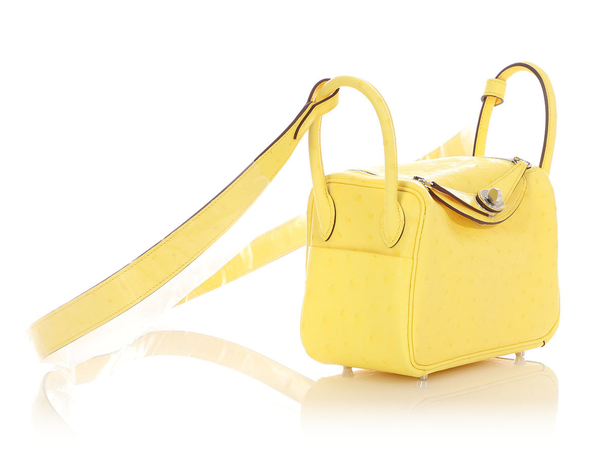 Hermès Mini Jaune Citron Ostrich Boreal Lindy 20 - Image 5