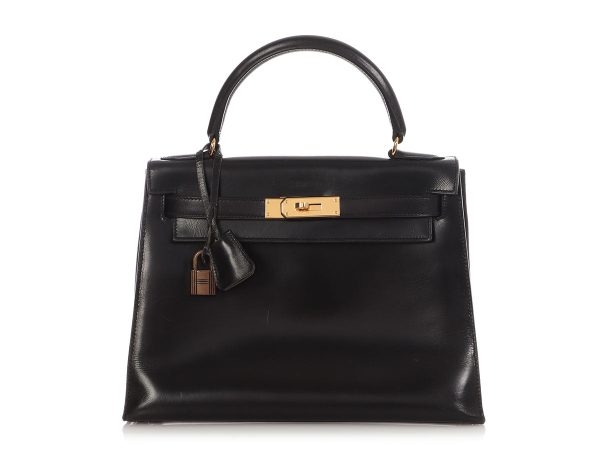 Hermès Vintage Black Box Calfskin Kelly 28