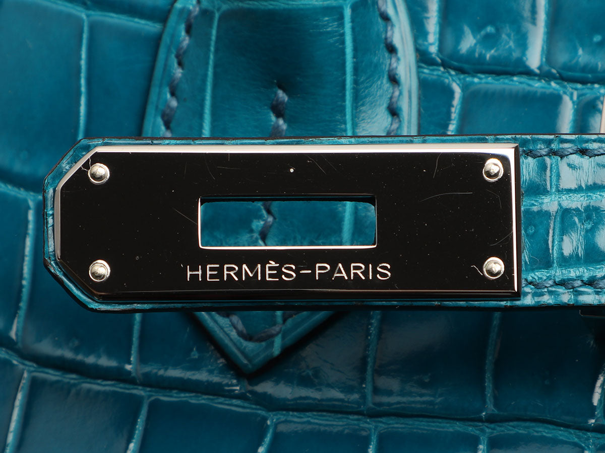 Hermès Bleu Izmir Shiny Porosus Crocodile Birkin 30 - Image 9