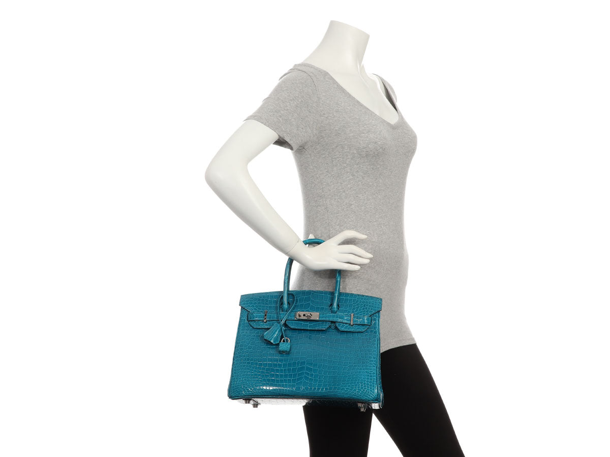 Hermès Bleu Izmir Shiny Porosus Crocodile Birkin 30 - Image 11