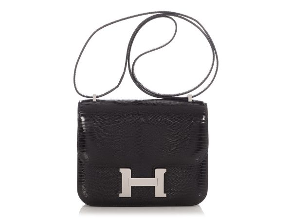 Hermès Black Shiny Lizard Constance Mirror 18