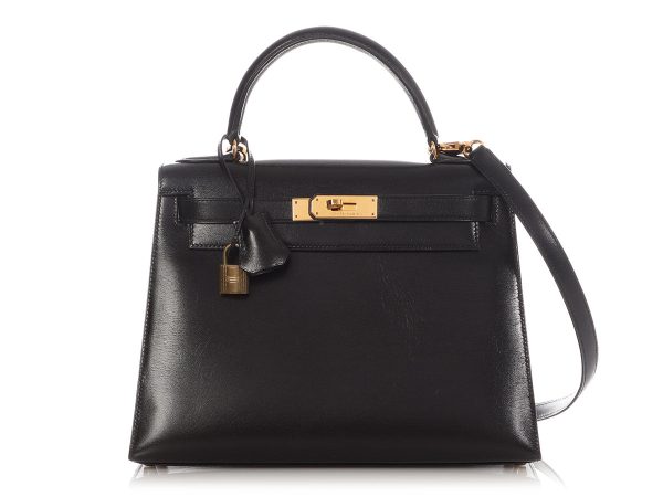 Hermès Vintage Black Box Calfskin Kelly 28