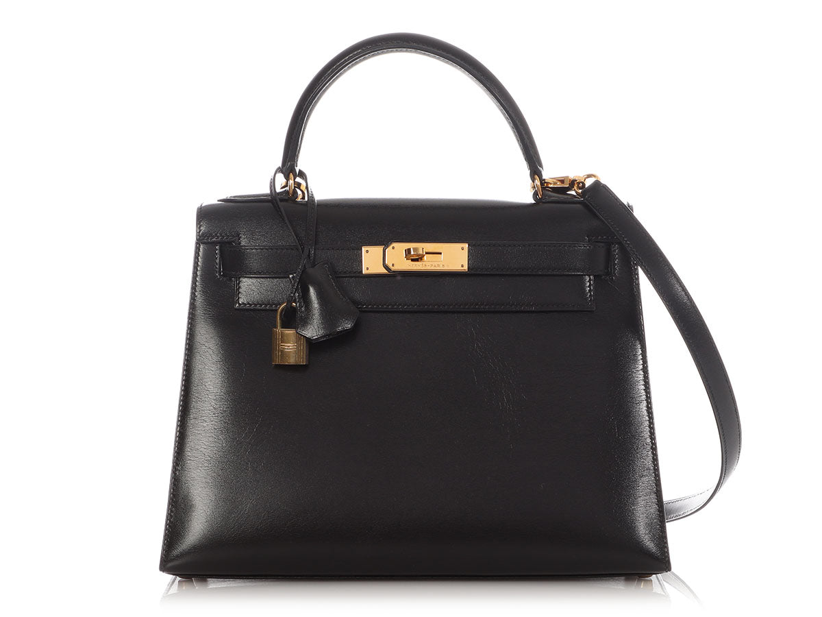 Hermès Vintage Black Box Calfskin Kelly 28