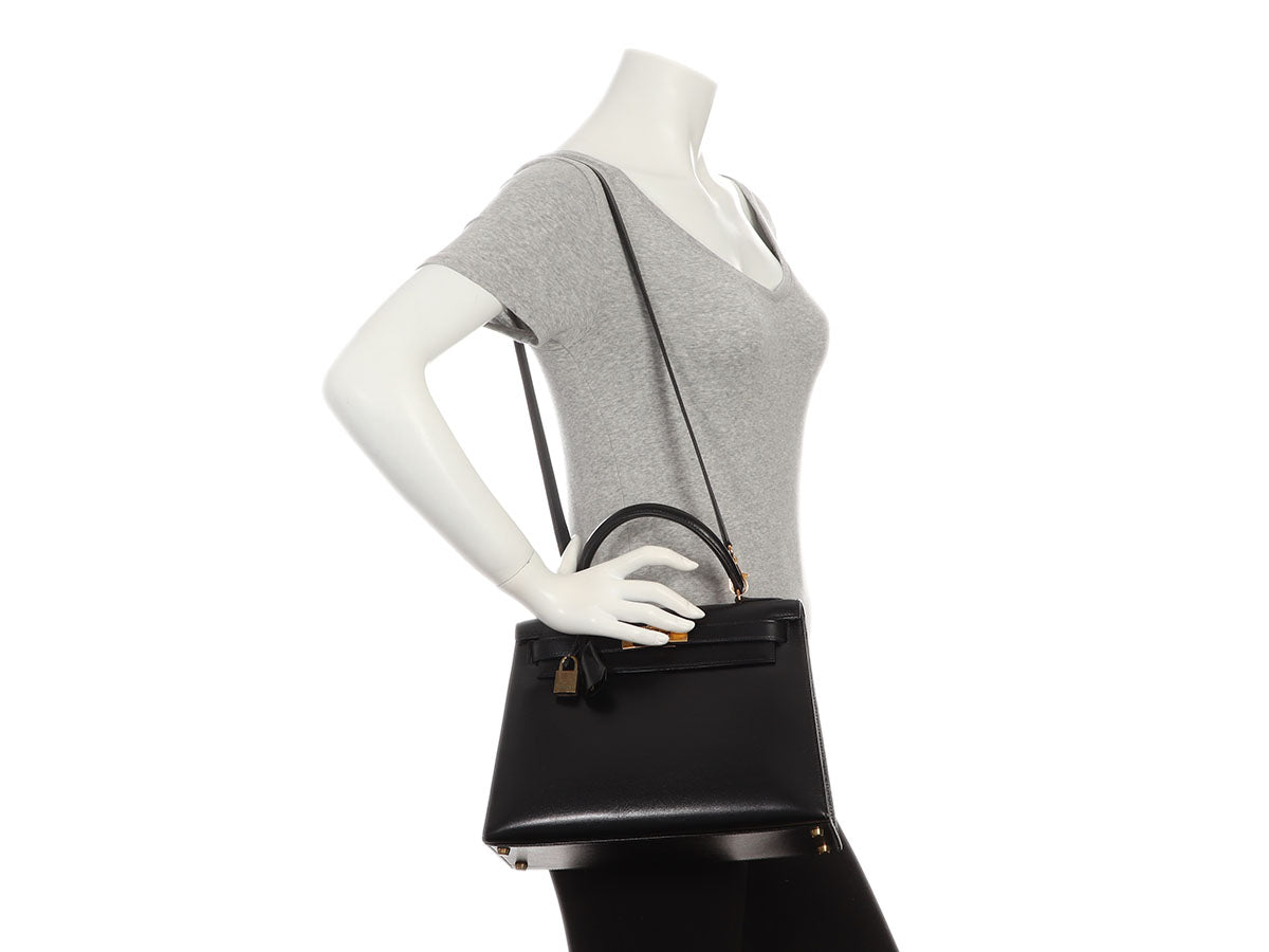 Hermès Vintage Black Box Calfskin Kelly 28 - Image 11