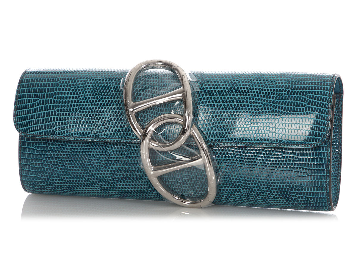 Hermès Petrol Lizard Egée Clutch - Image 2