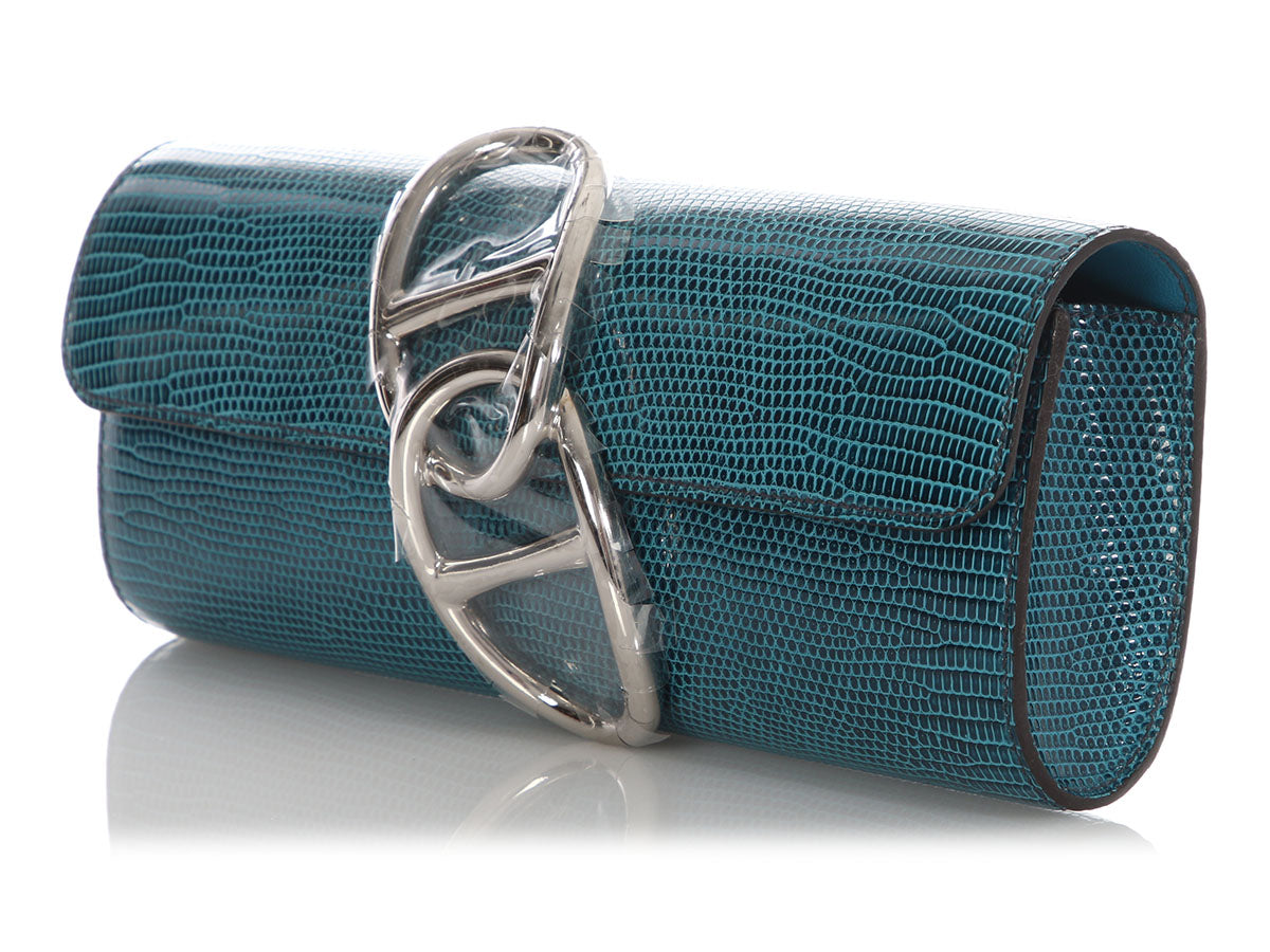 Hermès Petrol Lizard Egée Clutch - Image 3