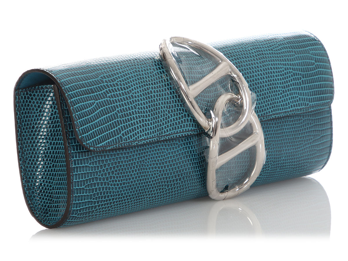 Hermès Petrol Lizard Egée Clutch - Image 5