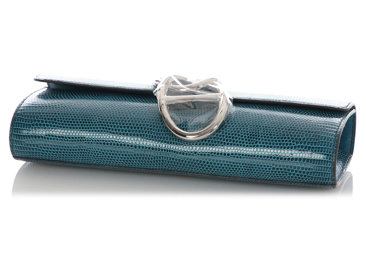 Hermès Petrol Lizard Egée Clutch - Image 6