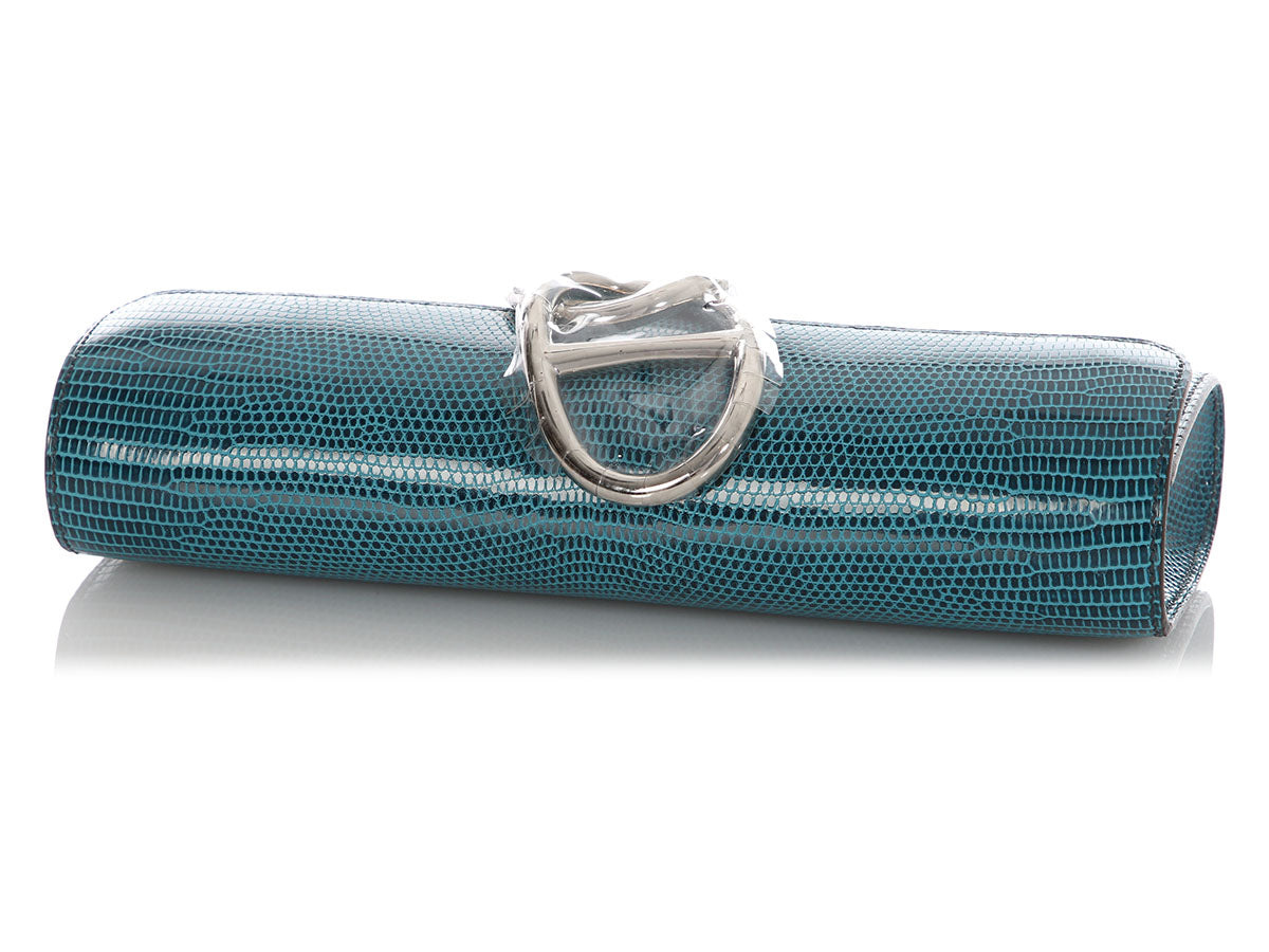 Hermès Petrol Lizard Egée Clutch - Image 7