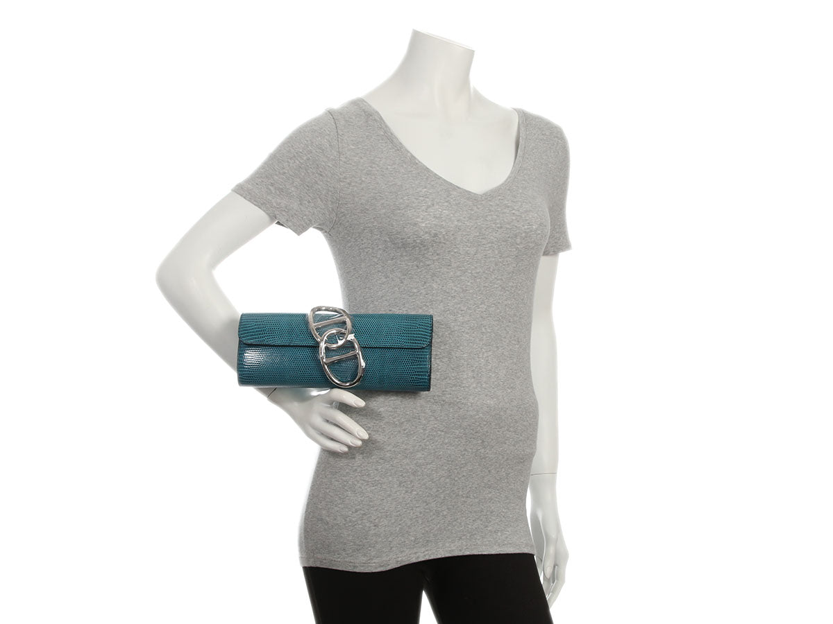 Hermès Petrol Lizard Egée Clutch - Image 10