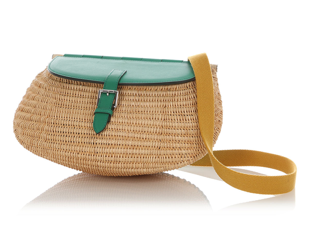 Hermès Vert Vertigo Swift and Osier Wicker Panier de Pêche - Image 2