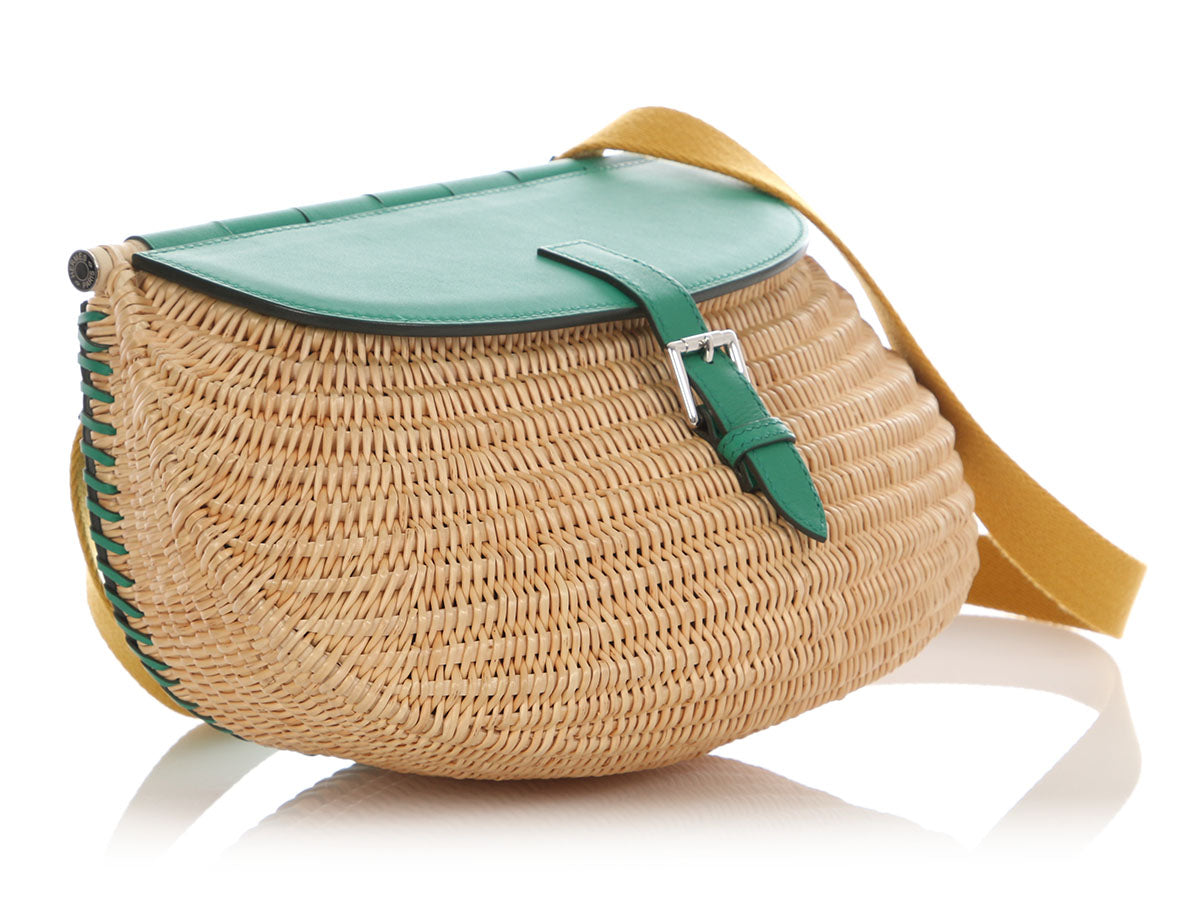 Hermès Vert Vertigo Swift and Osier Wicker Panier de Pêche - Image 5